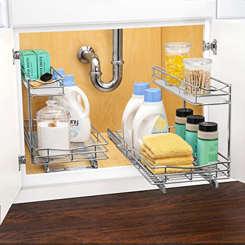 LYNK PROFESSIONAL® Pull Out Under Sink Kitchen Cabinet Organizer - 11.5 in. x 18 inch deep Drawer - Sliding Shelf Organizer for Cabinets and Undersink Storage Shelves - Lifetime Ltd. Warranty – Chrome - color: 11.5"W x 18"D Chrome