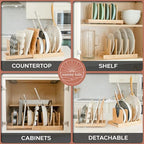 Pot and Pan Organizer for Under Cabinet – Bamboo Pot Lid Organizer for Cabinet with Magnetic Lock, Expandable 2-in-1, Adjustable Dividers, Non-Slip Base for Cutting Boards, Cookie Sheets, Bakeware