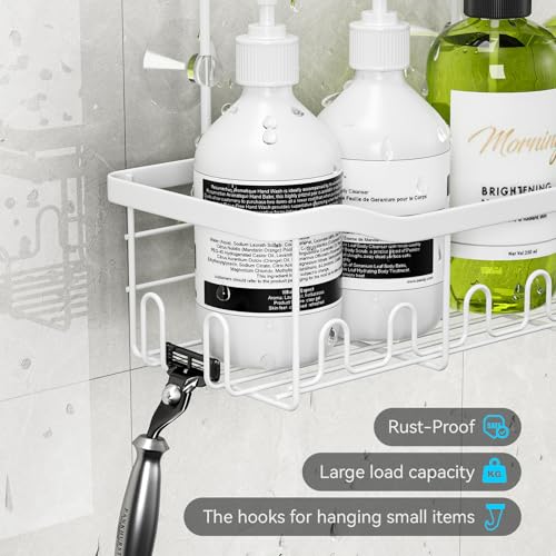 BYT Shower Caddy Hanging, Organizer Hanging for Bathroom, Shower Basket with Hooks, Shower Storage, Shelf, Rack No Drilling for Faucet or Cross Bar (White) - color: White