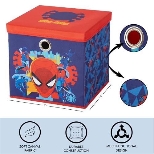 Idea Nuova Marvel Spiderman Collapsible Fabric Storage Cube,10” Organizer Bin with Lid for Bedroom, Playroom, and Closet - color: Spiderman