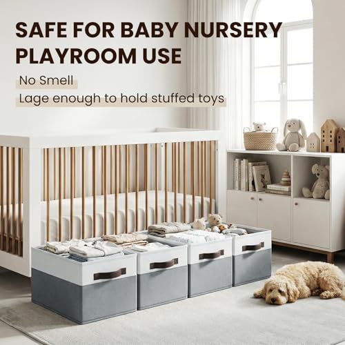 Criusia Large Storage Baskets 8 Pack Versatile Fabric Storage Bins for Closet Cabinet Wardrobe Nursery Pantry | Nursery Organizer Bins for Baby Diaper Toys Clothes | Housewarming Mothers Day Gift - color: White with Grey, size: 8pcs - Rectangular 14"x10"x