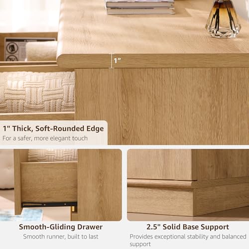 ACCOHOHO Arched Dresser for Bedroom with 6 Drawers, 47.3" Wide Modern Chest of Drawers with Rounded Edge & Metal Handles, Wood Storage Closet Dressers TV Stand for Living Room, Hallway, Oak - color: Natural Oak, size: 15.6"D x 47.3"W x 32"H (6 Drawers)
