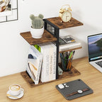 ELITEROO Desktop Shelf Organizer, 4-Tier Wooden Desk Bookshelf, Small Tabletop Book Shelf, Adjustable Display Rack for Home, Office, Dorm, Rustic Brown - color: Brown