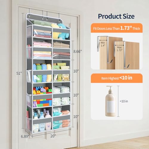 Yecaye Over The Door Organizer, 5 Tier Extra Large Behind Door Storage of 10 Compartments, 80lbs Heavy Duty Door Organizer Hanging with Clear Window for Closet Bedroom Pantry Bathroom, Grey - color: Grey, size: 5 Tier