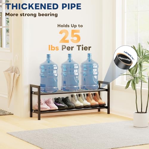 Mavivegue Expandable Shoe Rack, 2-Tier Adjustable Shoe Organizer, Shoe Shelf for Closet, Entryway, Front Door - color: Black, size: 2 Tier,19-33"