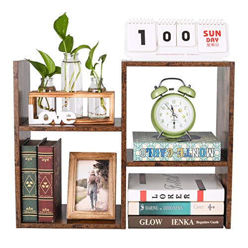 PAG Desktop Shelf Freestanding Wooden Small Bookshelf Desk Supplies Organizers and Accessories Storage Display Rack Office Dorm Decor for Women, Antique Brown - color: Antique Brown, size: Style 4
