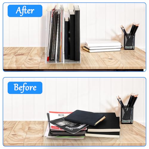 Youeon 2 Size Acrylic Magazine File Holder, Vertical File Organizer for Desk, Clear Magazine Rack, Desk Organizer for File Storage, Books and Magazines, Home and Office Supplies