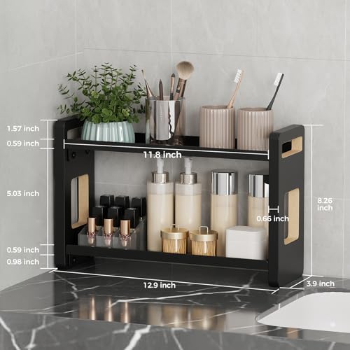 Bathroom Counter Organizer,Bathroom Counter Shelf,Bathroom Organizers,Under Sink Organizer,Cologne Organizer For Men,Cologne Cabinet,Spice Rack Organizer for Cabinet,Gifts(Black 2 Tier) - color: Black 2 Tier