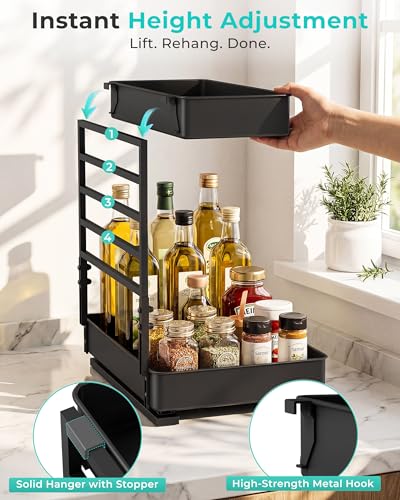 EVERIE Metal Pull Out Slide Shelf Organizer for Under Sink Organization in Kitchen, Bathroom, Counter, Cabinets, Minimum Available Space 13" Wide x 16.5" Deep (Black, 1 Set) - color: Black, size: 1 Set