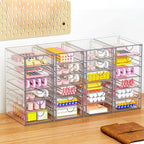YFXCVSL Acrylic Makeup Organizer with 19 Drawers, 4 Pack Clear Storage Drawers, Bathroom Makeup Organizer for Palettes, Cosmetic, and Beauty Supplies,Ideal for Vanity, Cabinet,Desk Organization - size: 19 Drawers