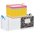Geelin 3 Pcs Teacher Appreciation Baskets Pencil Book Storage Basket for Gifts Collapsible Waterproof Canvas Cute Storage Bin Organizer with Handles for Book Closet Shelf Nursery Decor - style: Back to School
