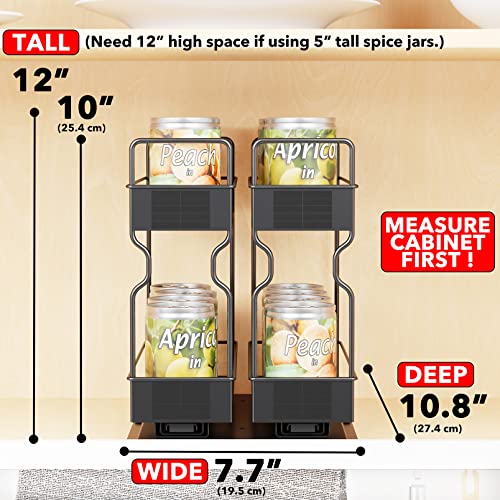 SpaceAid Pull Out Spice Rack Organizer for Cabinet, Heavy Duty Slide Out Seasoning Kitchen Organizer, Cabinet Organizer, with Labels, 7.7" W x10.75 D x10 H, 2 Drawers 2-Tier - style: Two 3"W Drawers, 2-Tier