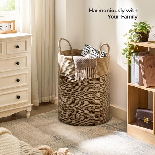 Nunsino Laundry Hamper 95L,Large Laundry Basket for Clothes,Decorative Storage Basket for Blankets,Cotton Rope Woven basket for bedroom,Dark Brown - color: Dark&Brown, size: 95L/25.1Gal