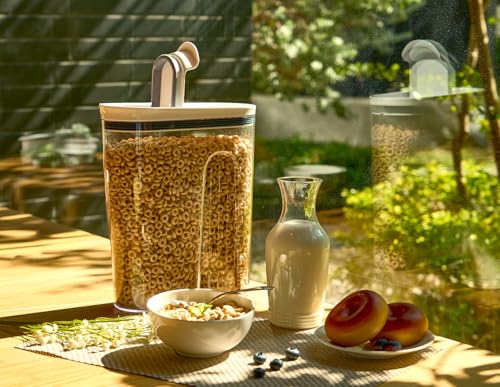 Felli Cereal Container Storage Airtight Holds 32 oz Family Size Breakfast Box with Flip Top Lid, Stackable Acrylic Dry Food Dispenser, Protein Granola Oats Grains, Crunch Keeper (Large 4.1Qt - 2pk)