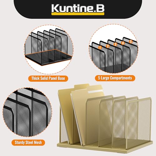 Kuntine.B Desk File Organizer Upright Mesh Desktop Organizer File Sorter Office Organization File Holder for Home, Office & Classroom (Gold, 1 Pack 5-Section) - color: Gold, size: 1 Pack 5-Section