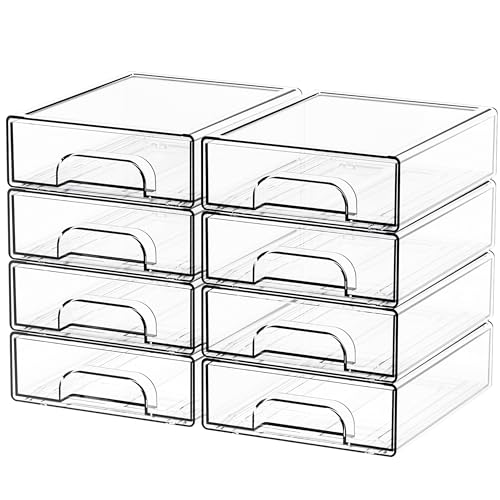 Yieach 8 Pack Small Clear Stackable Storage Drawers,2.2'' Tall Desk Organization and Storage,Plastic Office Supply Organizer,Acrylic Storage Containers for Makeup,Hair Clip,Accessory,Pen,Art Crafts - color: Clear-2.2 In Tall, size: 8 Pcs