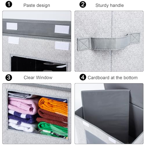 Univivi Larger Fabric Collapsible Storage Bins, Foldable Storage Boxes with Lids, Storage Cube Organizer Basket for Home, Closet, Bedroom(Gray, 17“ x 12” x 12") - color: Gray, size: 17''-2 Pack