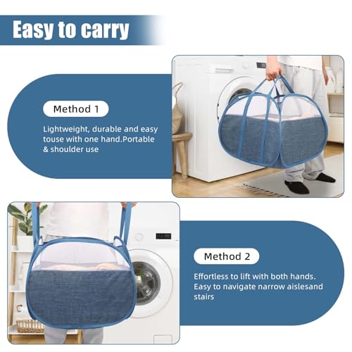 Collapsible Laundry Baskets, Tear Proof Pop Up Laundry Hamper with Large Capacity, Sturdy Foldable Laundry Basket, Easy to Carry Laundry Hamper for Home, Laundry Room, Bedroom, Dorm, Travel Blue - style: Square Blue