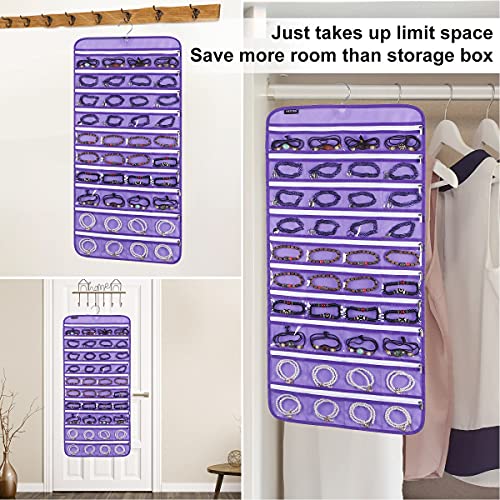 80 Zippered Pockets Hanging Jewelry Organizer for Holding Jewelries Dual-Sided Accessory Display Holder for Earrings Bracelets Rings (80 Zippered Pockets-Purple) - color: 80 Zippered Pockets-Purple