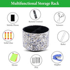 Round Leather Art Supply Organizer,Remote Control Holder,360-degree Rotating Pen Organizer with 4 Compartments(1-Marble Flower) - color: 1-Marble Flower