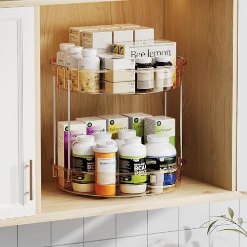 LAMU 2 Pack 2 Tier Lazy Susan Turntable Organizer 12'' Rotating Spice Rack Organization for Cabinet, Kitchen, Pantry, Countertop, Bathroom, Vanity, Medicine Cabinet Organizer, Amber - color: Amber, size: 12in 2Pack