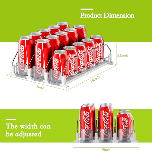 IBORING Drink Organizer for Fridge,Self Pushing Fridge Drink Organizer,Automatic Drink Dispenser for Fridge-Holds up to 15 Cans, 14.96inch, White - style: 3 Rows