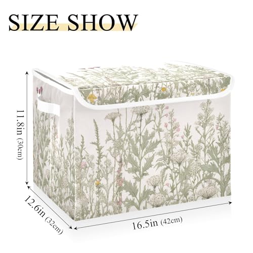 xigua Vintage Colorful Herbs and Wild Flowers Floral Storage Bins with Lids and Carrying Handle,Foldable Storage Boxes Organizer Containers Baskets Cube with Cover for Home Bedroom Closet Office - color: Vintage Colorful Herbs and Wild Flowers Floral
