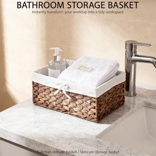 Rectangular Woven Seagrass Storage Bins with Handle,Kingwillow. (water hyacinth, Medium) - size: Medium