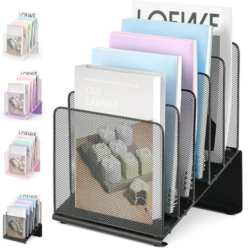 LEKETREE File Organizer for Desk, File Folder Organizer with 5-Section Vertical Rack, Suitable for Home Office Document Organization and Storage(Black) - color: Black
