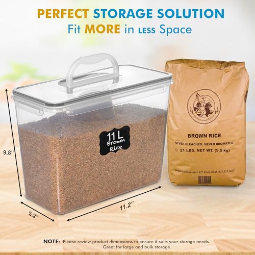 Shazo 2 PC (11L | 372 oz) Flour Sugar Storage Containers with Easy Carry Handle - Plastic Extra Large Food Storage Containers with Lids for Rice Cereal, BPA Free & Airtight Kitchen Pantry Organization - color: Black