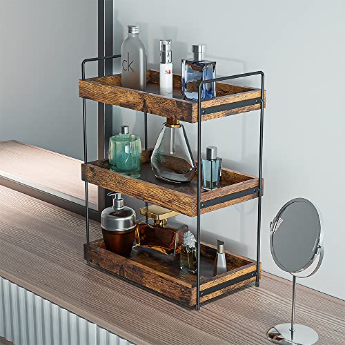 Bathroom Counter Organizer, 3-Tier Wood Spice Rack Organizer for Kitchen Counter, Vanity Skincare Organizers Shelf for Bathroom Storage Organization, Rustic Brown - size: 3 Tier