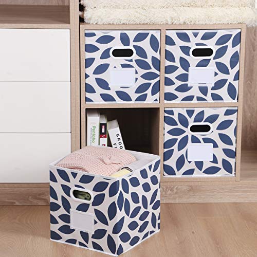 MAX Houser Fabric Storage Bins Cubes Baskets Containers with Dual Plastic Handles for Home Closet Bedroom Drawers Organizers, Flodable, Blue, Set of 4 - color: 26 azure