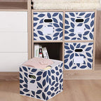 MAX Houser Fabric Storage Bins Cubes Baskets Containers with Dual Plastic Handles for Home Closet Bedroom Drawers Organizers, Flodable, Blue, Set of 4 - color: 26 azure