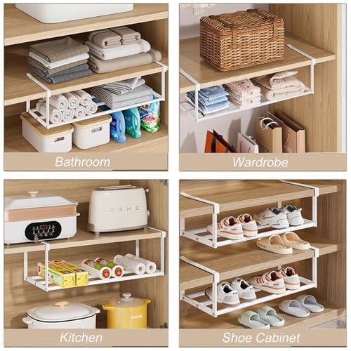 Hanging Shoe Organizer for Closet, Expandable Rack Organizer Under Cabinet Shelf - for Kitchen, Book or Clothing Storage and Organization. (White-1Pcs) - color: White