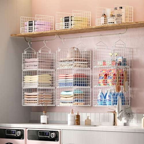 Sonyabecca 3-Tier Hanging Closet Organizer with 5 S Hooks, Closet Shelves for Clothes, Shoes, Handbags, Accessories, Hanging Basket, Closet Storage, Closet System, Closet Organizers and Storage - color: White, size: Large