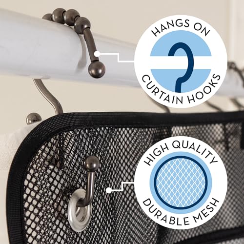 S&T INC. Shower Organizer, Shower Caddy or Bathroom Organizer with Quick Drying Mesh, 7 Pockets to Hold Shampoo, Soap, Loofah, and Cruise Ship Essentials, 14 Inch by 30 Inch, Black, 2 Pack - style: 2 Pack-Black