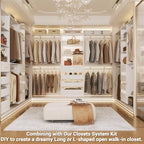 Aheaplus Closet System with Drawers Set of 2, Wood Closet Organizer System with 8 Hanging Rods & Top Shelves, Walk-in Closets Organizer Wardrobe Clothes Rack System, Cut Fits Spaces 4-9FT, White1 - color: White
