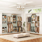 Besiost Closet System, 4-8 FT Closet Organizer Tower with 2 Wooden Drawers and Shelves, Can Fit 60 to 96 inch Walk-in Closet System with 5 Hang Rods, Built-in, Crab Green - color: Crab Green