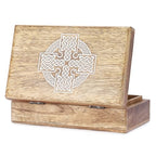 Ajuny Handmade Decorative Wooden Jewelry Box Celtic Cross Design Multipurpose Treasure Chest Storage Organizer Trinket keepsake Necklaces Watch Boxes, Great Gifts - 8x5 Inch - style: Celtic Cross White