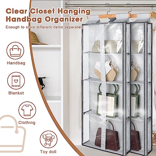 Silkfly 2 Pack Hanging Purse Organizer for Closet Clear Handbag Storage Hanger with Zipper Holder over The Door Wardrobe Tote Bag Storage Holder for Bedrooms Living Room(Gray) - color: Gray