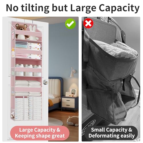 TAHAVICE 1 PC Pink Over the Door Organizer with 1 Large Capacity Caddy, 4 Shelf & 10 Mesh Side Pockets, Pink Stuff Hanging Storage and Girl Essentials Closet Organizer for Cute Room, Bedroom - color: Pink