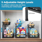 Under Sink Organizer, 2 Pack 2 Tier Under Sink Organizers and Storage, Pull Out Slide Out Under Cabinet Organizer Shelf, Large Metal Sliding Drawers Rack for Kitchen Bathroom.