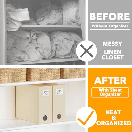SpaceAid 2 Pack Bed Sheet Organizers and Storage, Foldable Sheet Organizer for Linen Closet, Sheets Set Folder Keeper with Window XL (Queen & King Size) Organizing Bedding Container, Beige - color: Beige, size: 2 Pack
