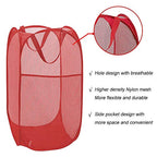 Larpur Popup Mesh Laundry Basket, Collapsible and Portable Clothes Washing Laundry Hamper with Reinforced Carry Handle (Red) - color: Red