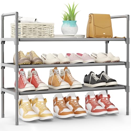 Kitsure Shoe Rack - 3-Tier Shoe Organizer, Shoe Rack for Closet, Entryway, Bedroom, Easy- Assembly Storage Shelf with Side Handles, 27.6" Wide - 3 Tiers, Grey - color: Grey, size: 27.6" Wide - 3 Tiers