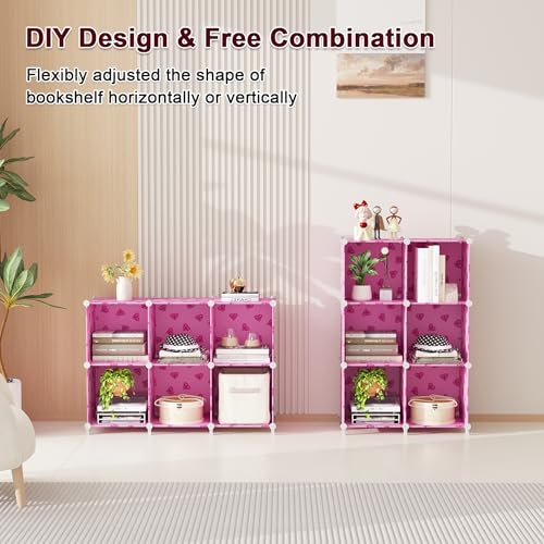 UNKU Cube Storage Organizer, 6 Cube Closet Organizer Storage Shelves, DIY Stackable Bookcase, Clothes Organizer Shelf for Closet, Bedroom, Living Room, Cabinet, Home, Office, Pink - color: Pink, size: 6cube