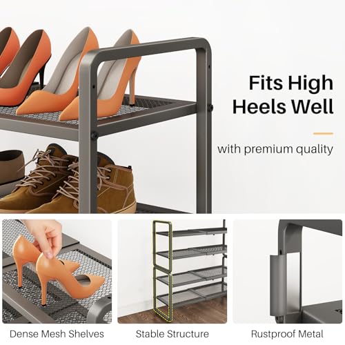 SNTD Shoe Rack - Expandable Shoe Organizer for Closet, Adjustable Metal Shoe Shelf Storage, Stackable Long Shoe Stand Holder for Garage, Entryway, Door Entrance (Grey, 4-Tier) - color: Grey, size: 4-Tier
