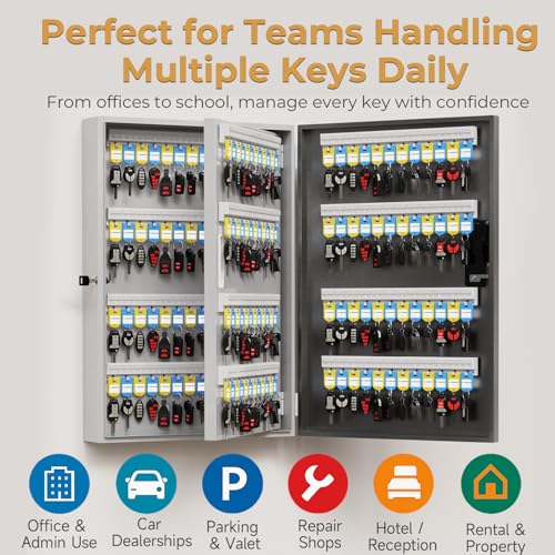 192-Key Smart Key Lock Box Wall Mount – Commercial Key Cabinet with App, Keypad, Bluetooth & WiFi Unlock (Sold Separately), Access Log Tracking, Key Management System for School, Office - size: 192 Key(Smart)