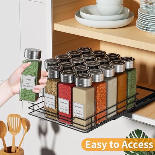 RCHYFEED Pull Out Spice Rack Organizer for Cabinet,Slide out Spice Organizer for Inside Cabinets,Heavy Duty Spice Organization for Kitchen and Pantry,Seasoning,Sauces(1-Tier,8.5" Wx10.5 Dx2.5 H) - size: 1 Tier-8.5''Wx10.5''Dx2.5''H