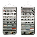 Dual Sided Hanging Jewelry Organizer with Hanger for Closet Necklace Earrings Bracelet Ring Travel Holder (56 Zippered Clear Pockets Grey)